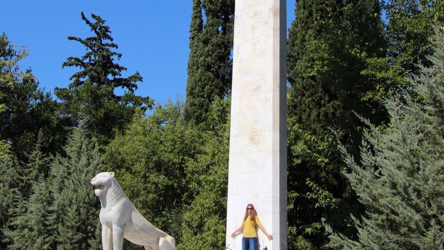 Athena statue within the park,