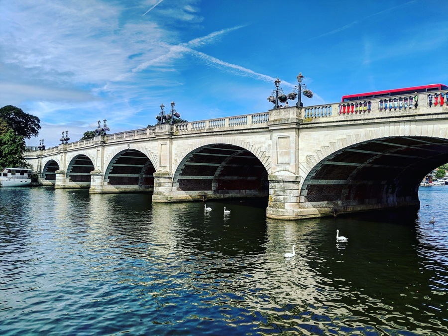 Thames Riverside walk overlooking Kingston bridge