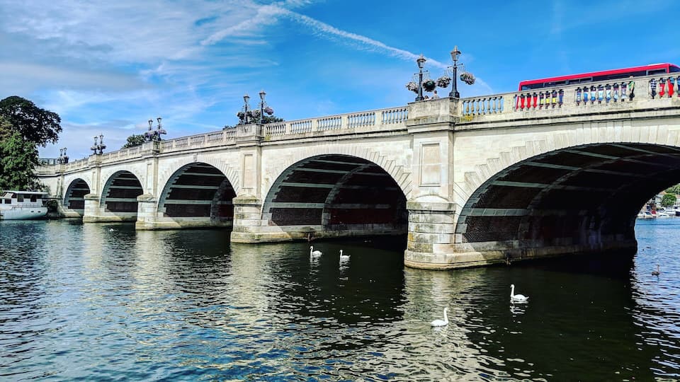 Thames Riverside walk overlooking Kingston bridge
