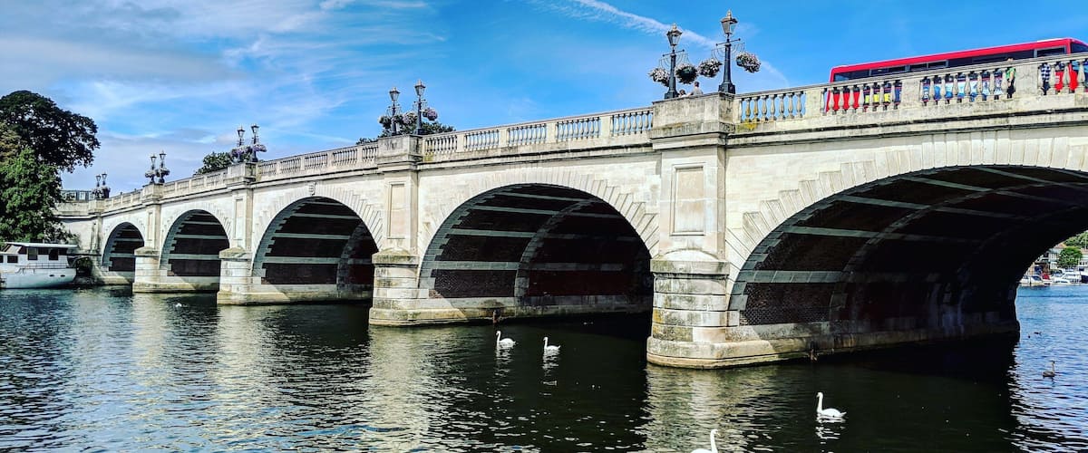 Thames Riverside walk overlooking Kingston bridge