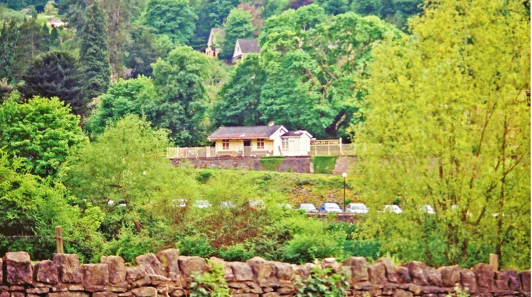 Former Limpley Stoke station, from across Avon Valley. View westward, the railway being the ex-GWR Bath (to right) - (to left) Westbury secondary main line. In spite of appearances, the station was closed from 3/10/66: it has been restored, as a restaurant.