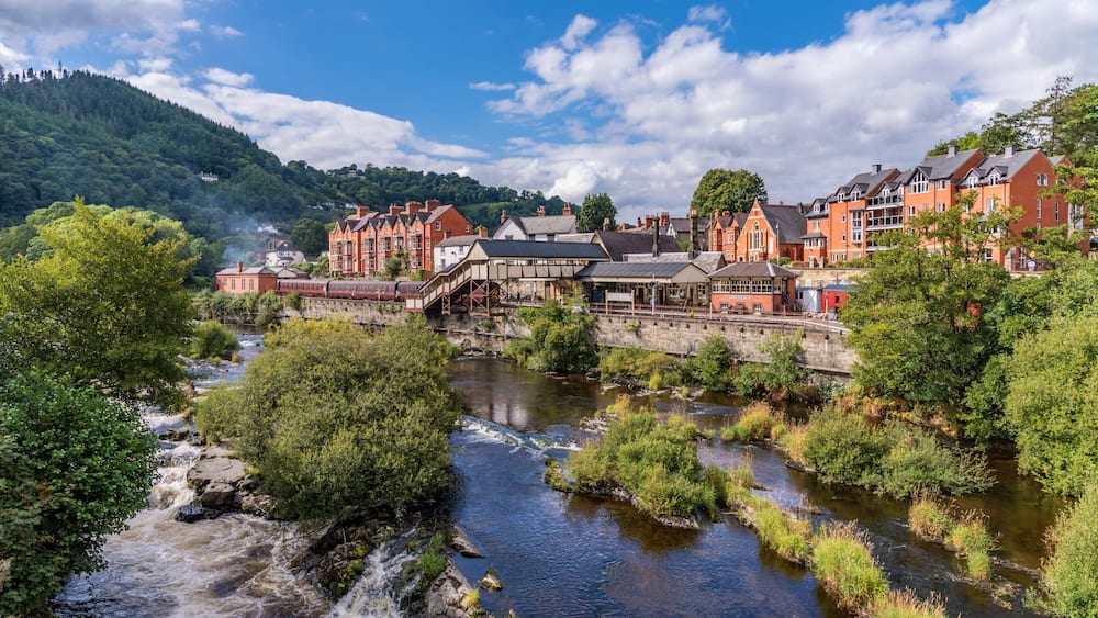Llangollen town along the river dee in north Wales