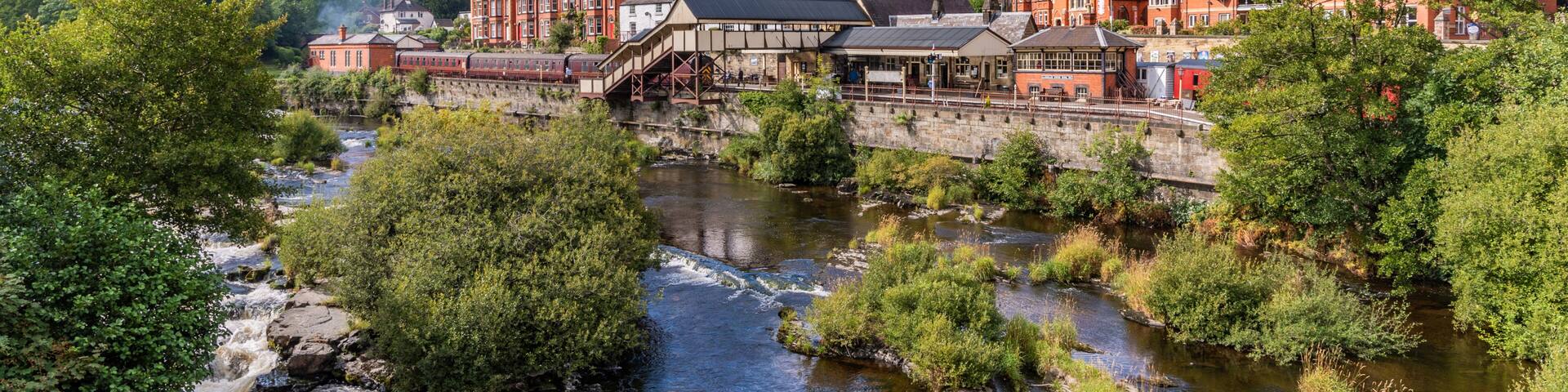 Llangollen town along the river dee in north Wales