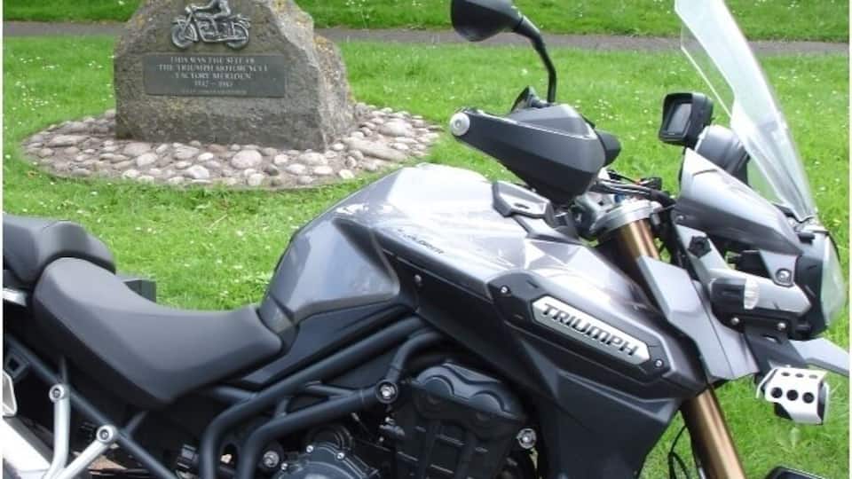 The stone marker to show the former location of the Triumph Motorcycles factory.
