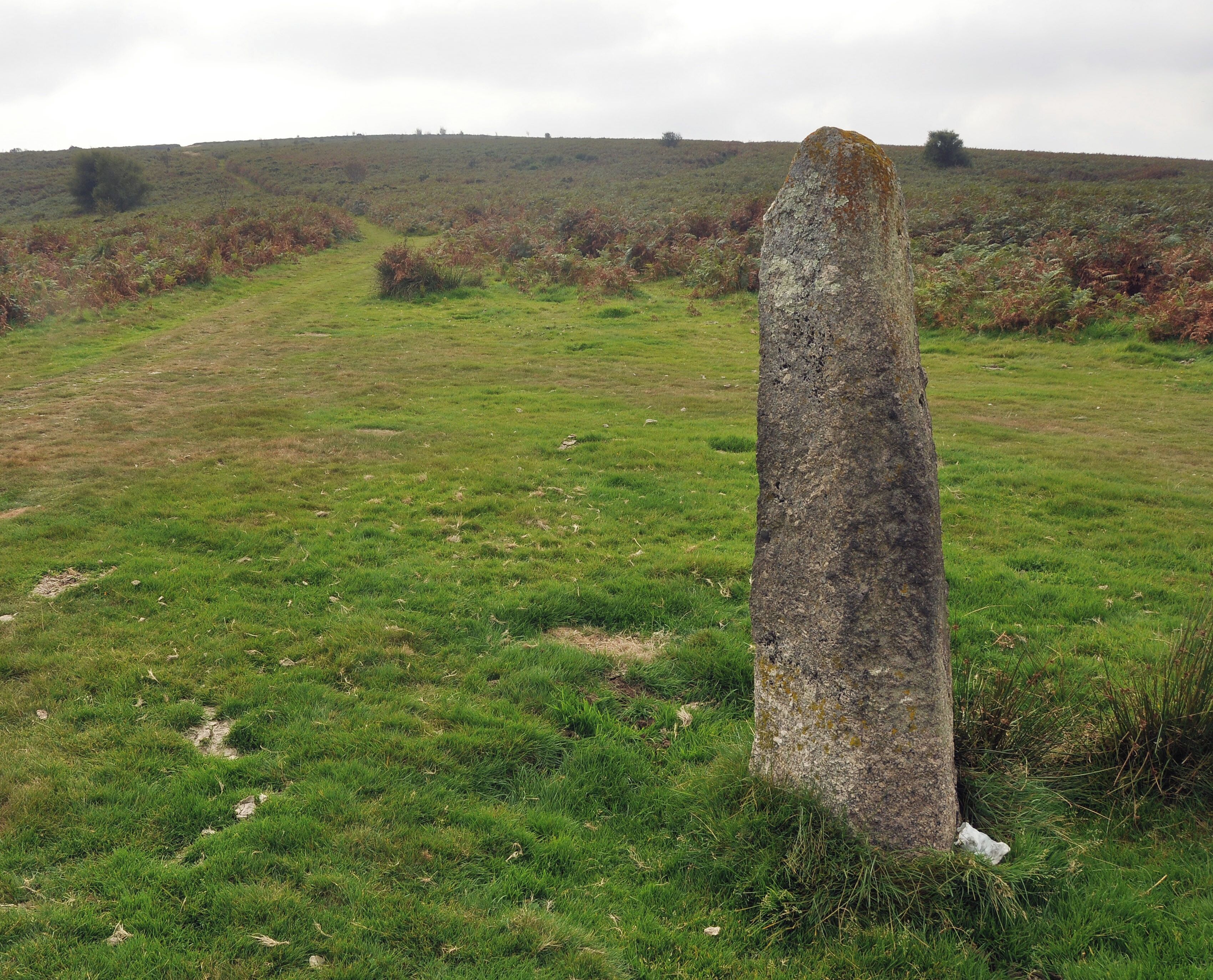 Headless Cross, or Maximajor Stone, on Mardon Down in eastern Dartmoor. Despite the name, it is not a cross but is a Bronze Age menhir.