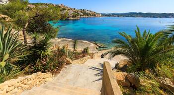 Beautiful bay beach turquoise sea water, Cala Fornells, Majorca island, Spain