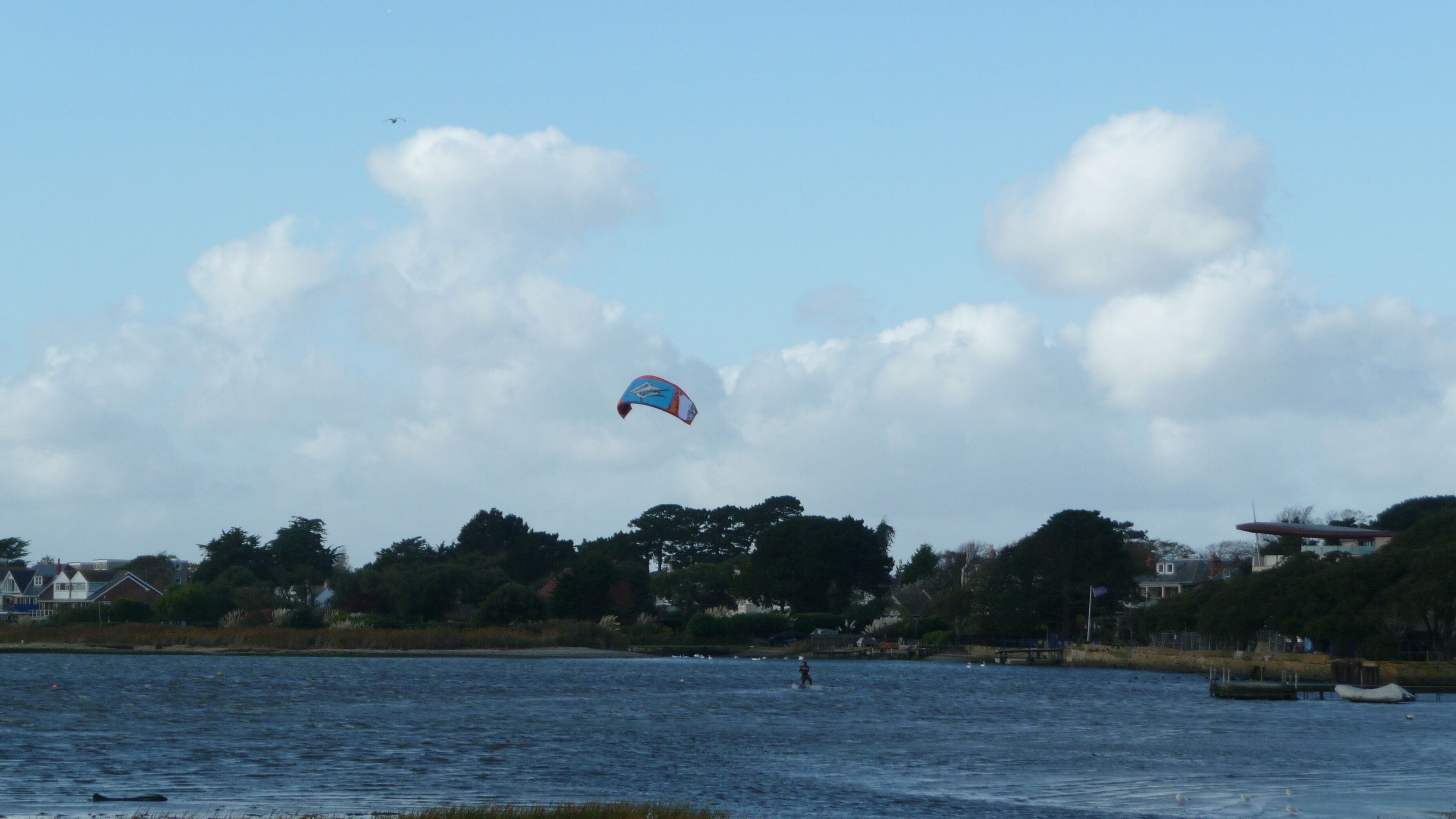 A Kitesurfer at Mudeford Quay, Dorset, in October 2009. It was very windy at the time, good conditions for kite surfers.