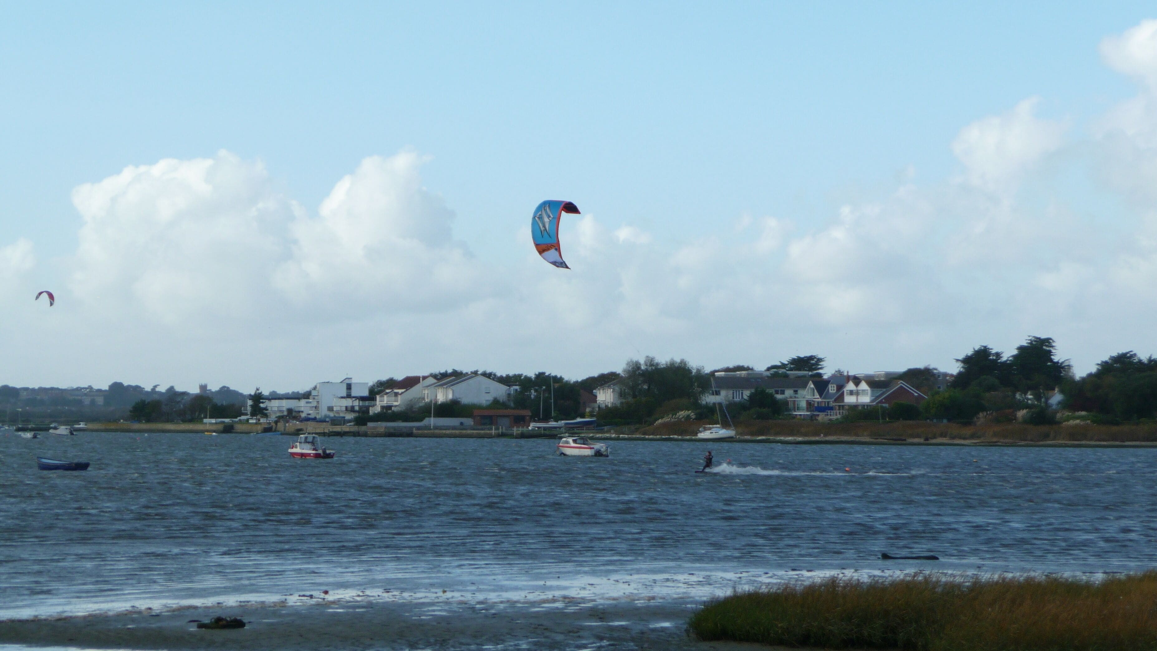 Kitesurfers at Mudeford Quay, Dorset, in October 2009. It was very windy at the time, good conditions for kite surfers.