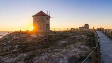 Windmills of Apulia at sunset during summer, Apulia, Esposende, Braga, Norte, Portugal