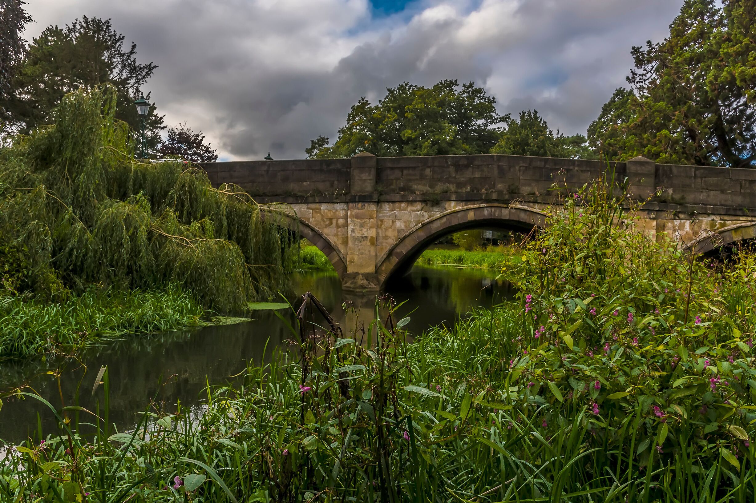 A view down the River Eye in Melton Mowbray, Leicestershire, UK in the summertime