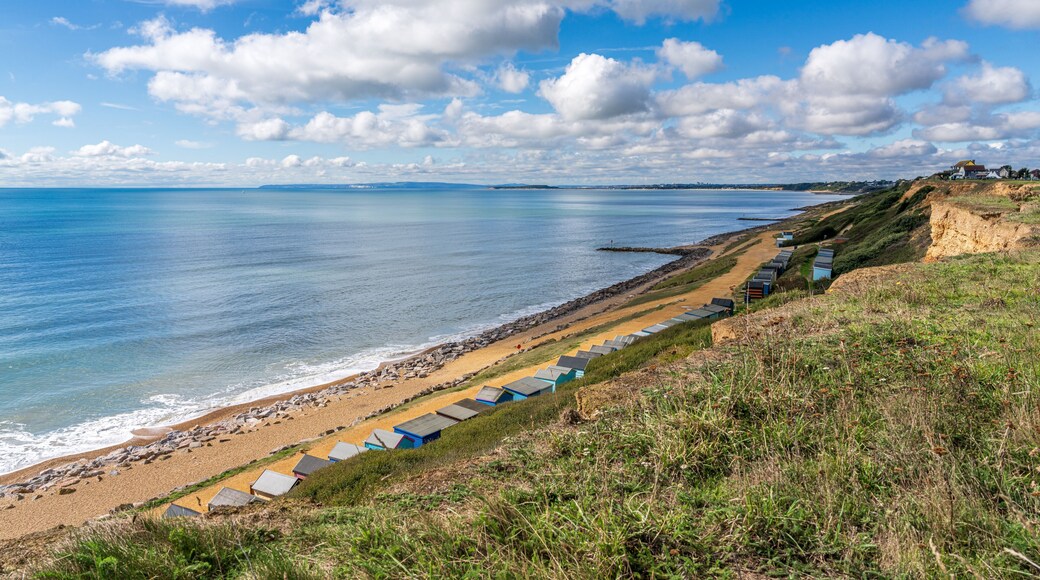 Beach Huts on the Channel Coast in Barton-on-sea, Hampshire, England, UK