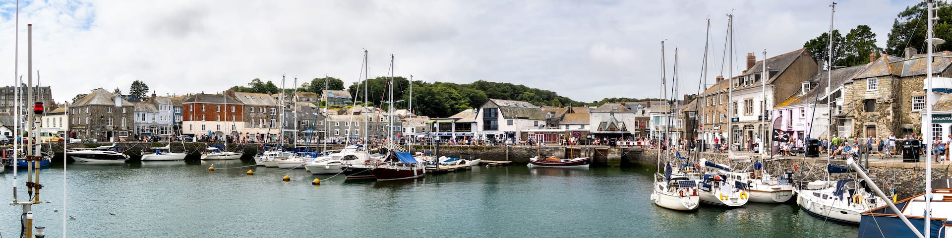 Landscape panorama of padstow harbour and town in Cornwall