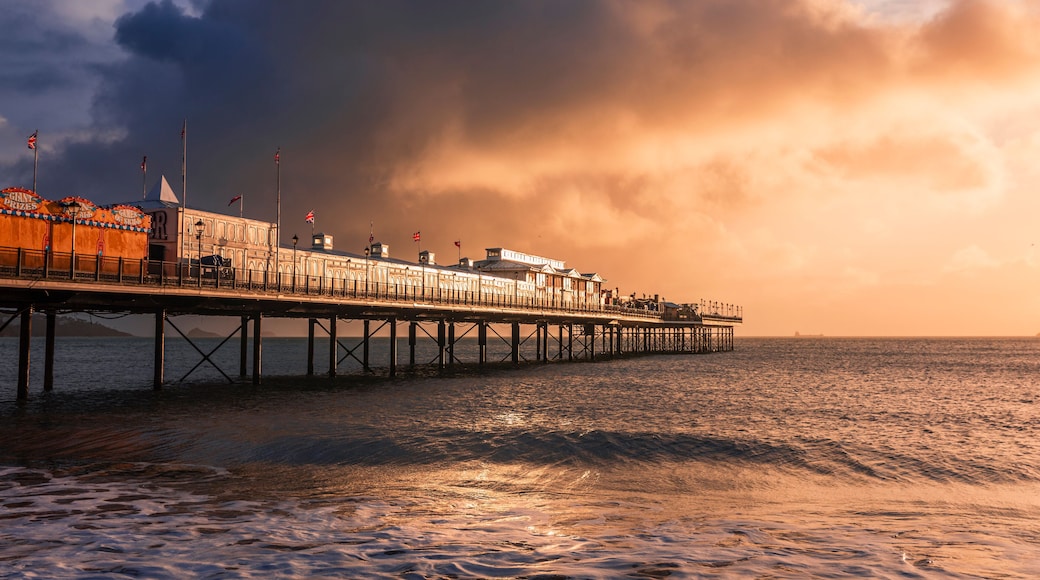 Dramatic storm clouds over Paignton Pier on the Devon coast in west England UK
