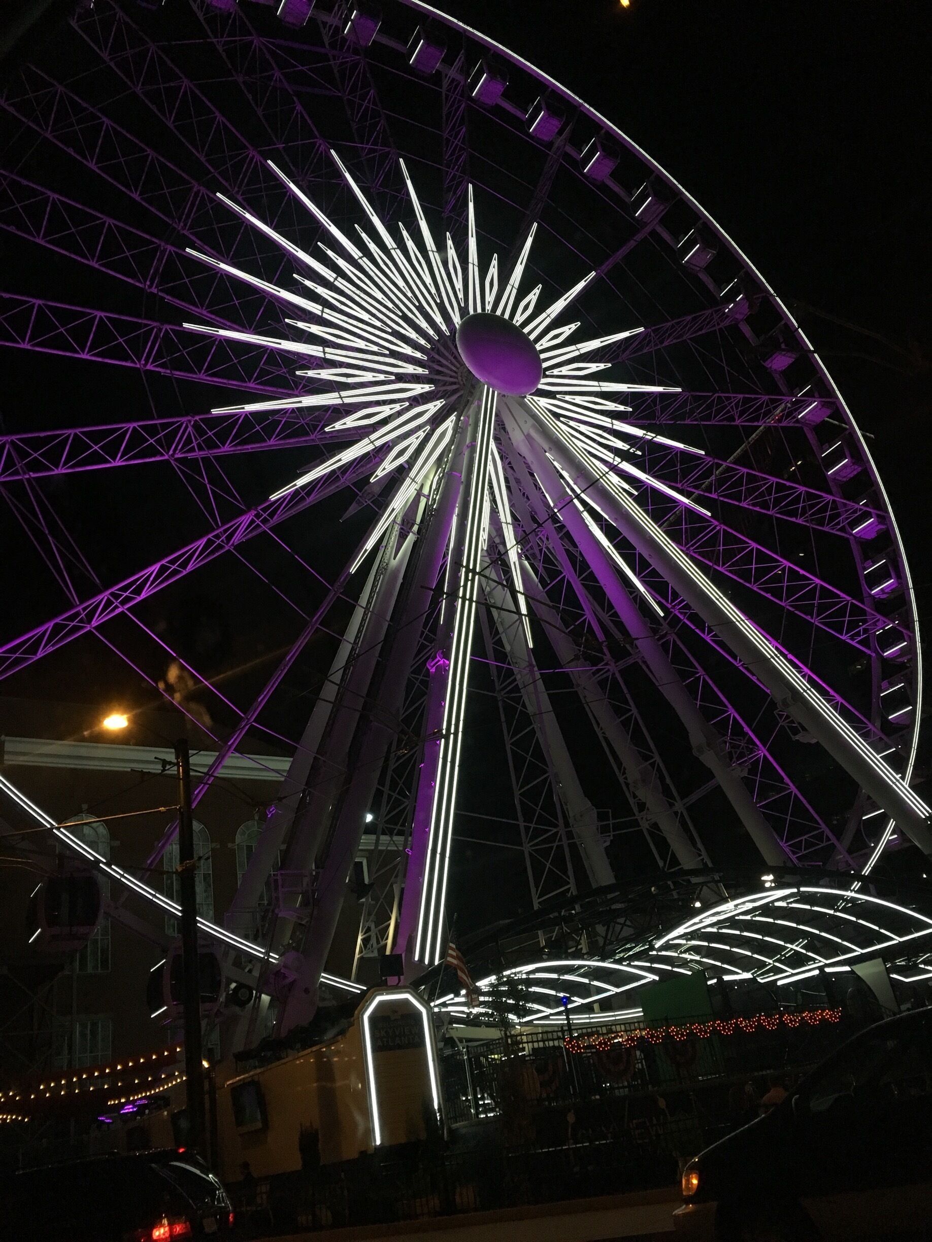 Downtown Atlanta, SkyView Ferry Wheel, panoramic downtown views. Must visit in Atlanta downtown. 