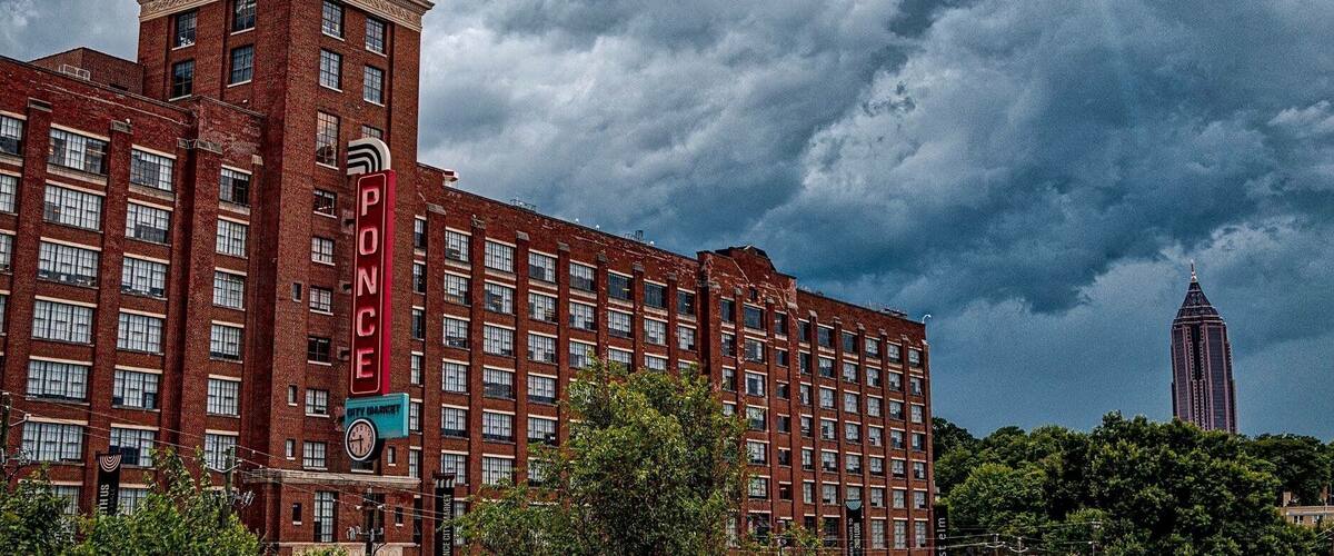 Storm rolling in over Ponce City Market. Viewed from Paris on Ponce