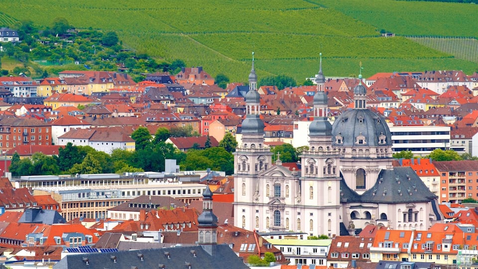 A cityscape with a prominent cathedral and surrounding buildings.