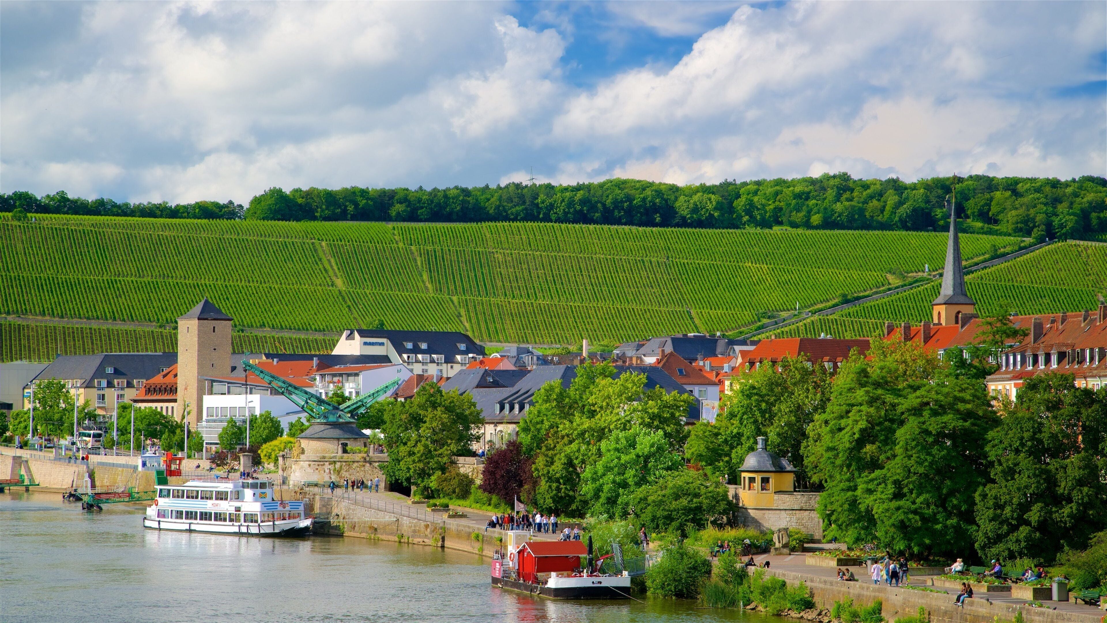 Würzburgo ofreciendo un lago o abrevadero, escenas tranquilas y una pequeña ciudad o pueblo