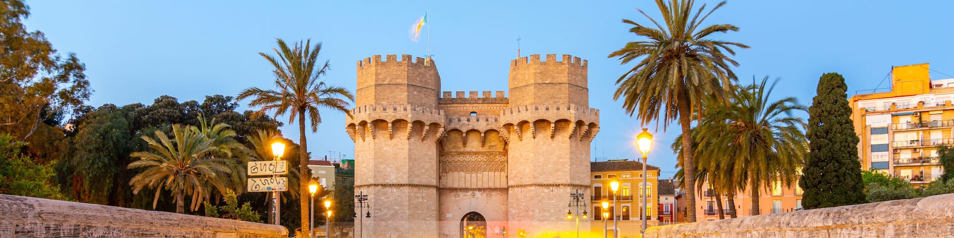 Landscape view of the Torres de Serranos at dawn - Valencia, Spain
