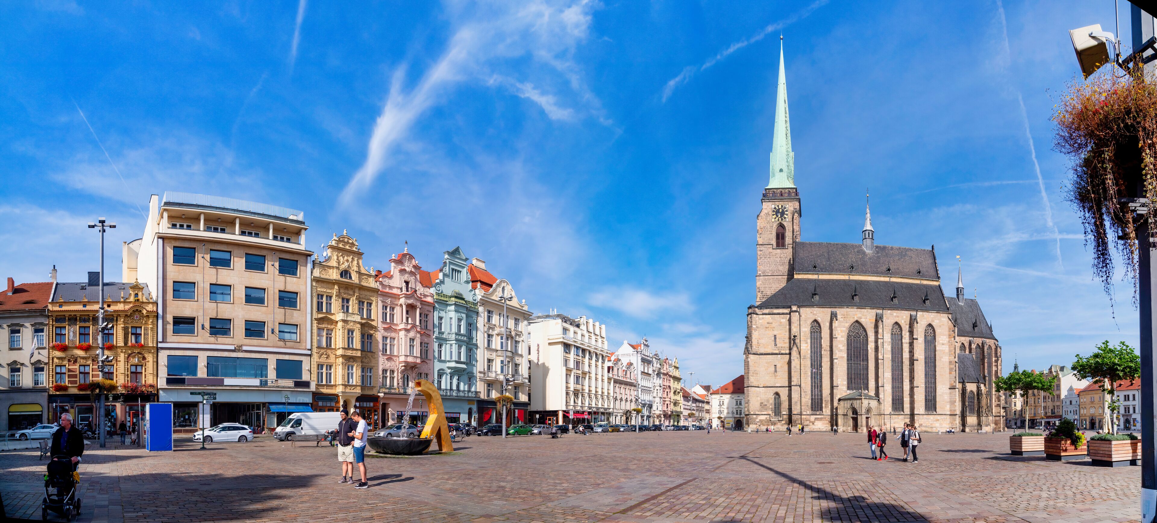 Panorama of the market square in Pilsen, Czech republic. Altstadt von Pilsen, Tschechien