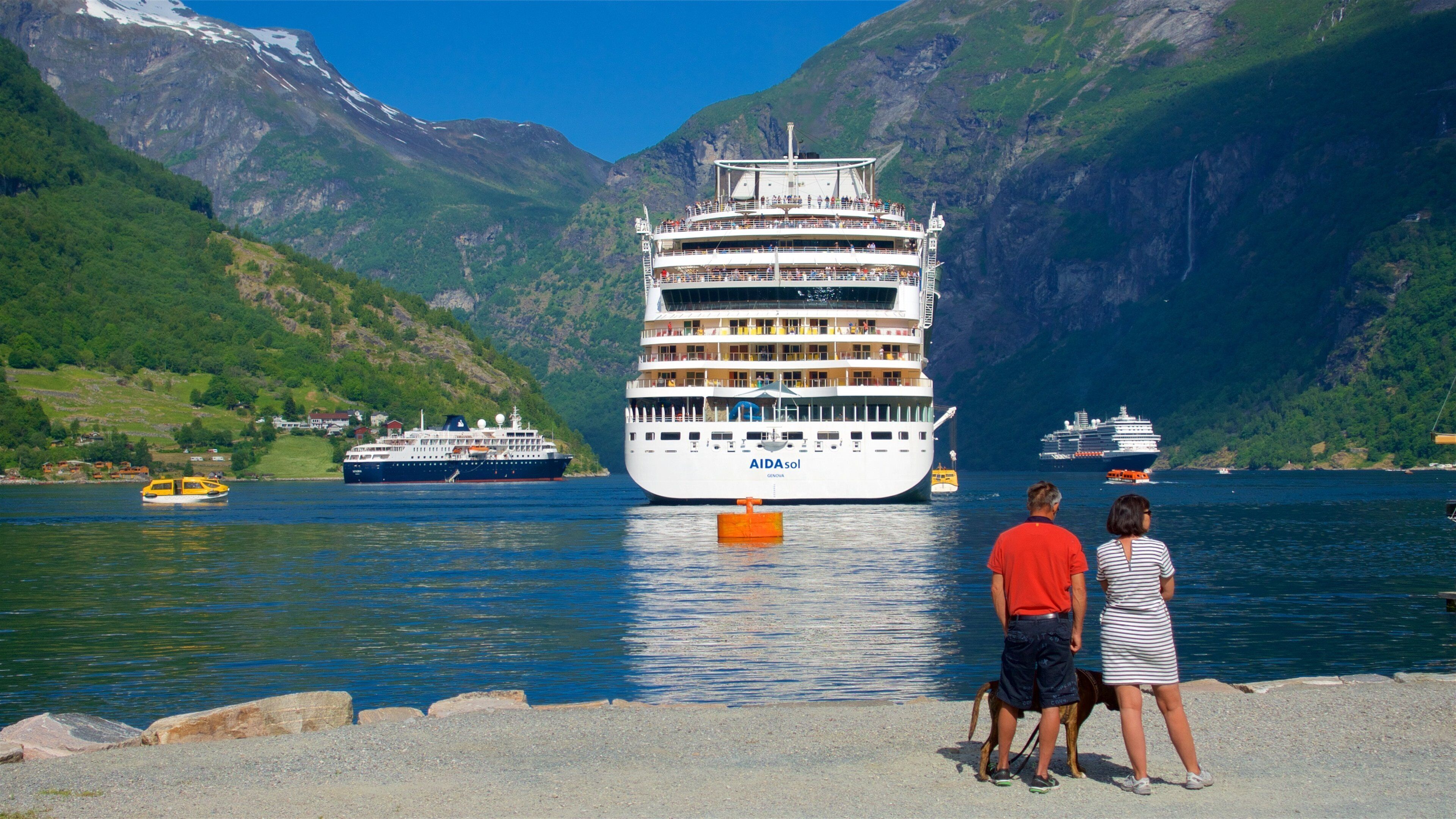 Geiranger which includes a river or creek and cruising as well as a couple