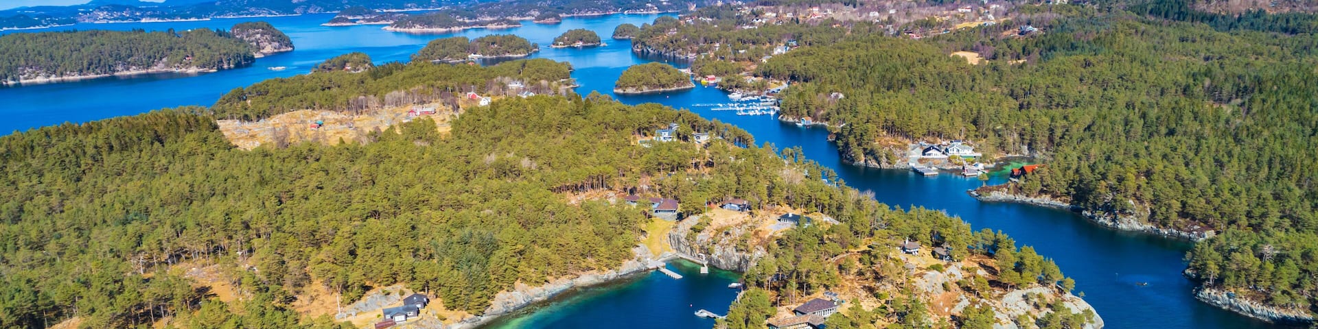 Aerial fjord view near |Os village. Bergen, Norway.