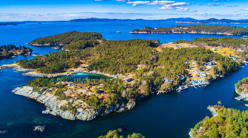 Aerial fjord view near Os village. Bergen, Norway.