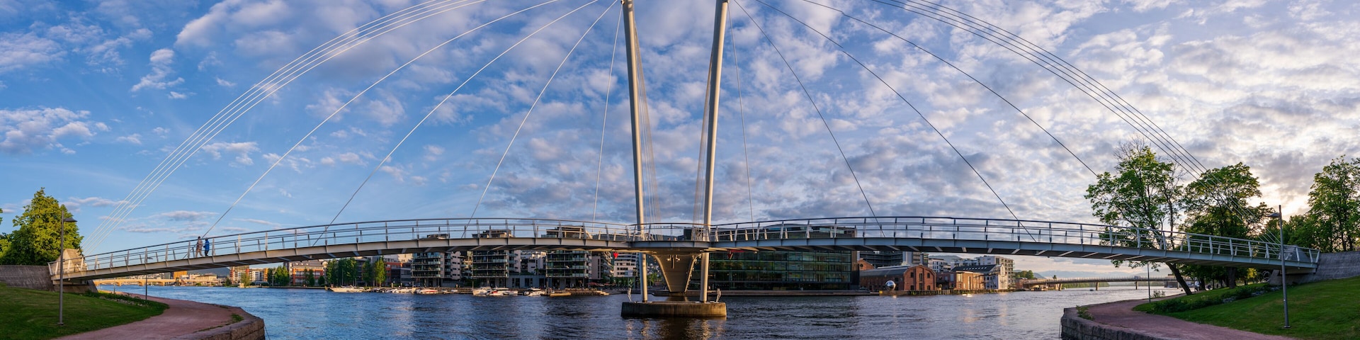 Panorama photo of the Ypsilon Bridge in Drammen, Norway