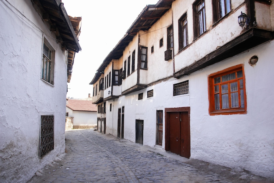 Ottoman style renovated street in Kutahya Turkey