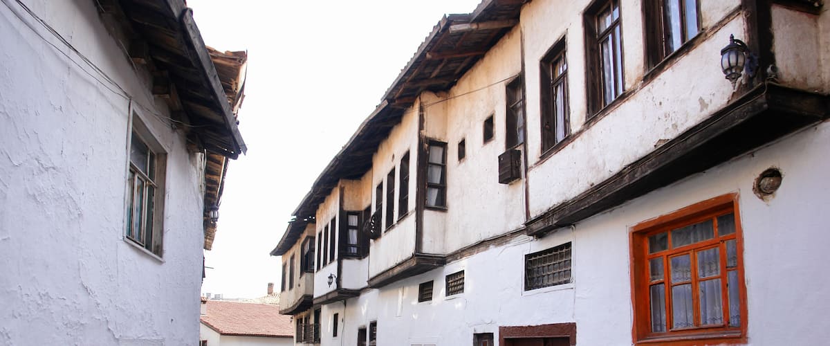 Ottoman style renovated street in Kutahya Turkey