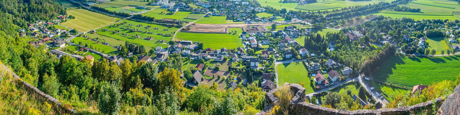 Panorama view of Villach from Landskron castle in Austria