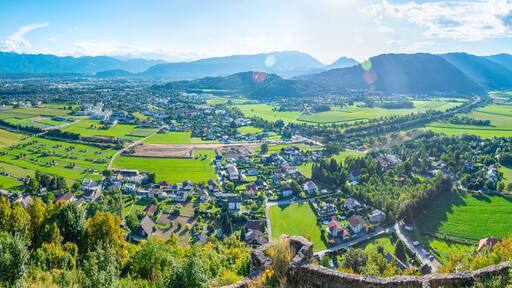 Panorama view of Villach from Landskron castle in Austria