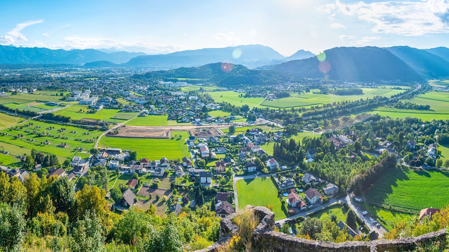 Panorama view of Villach from Landskron castle in Austria