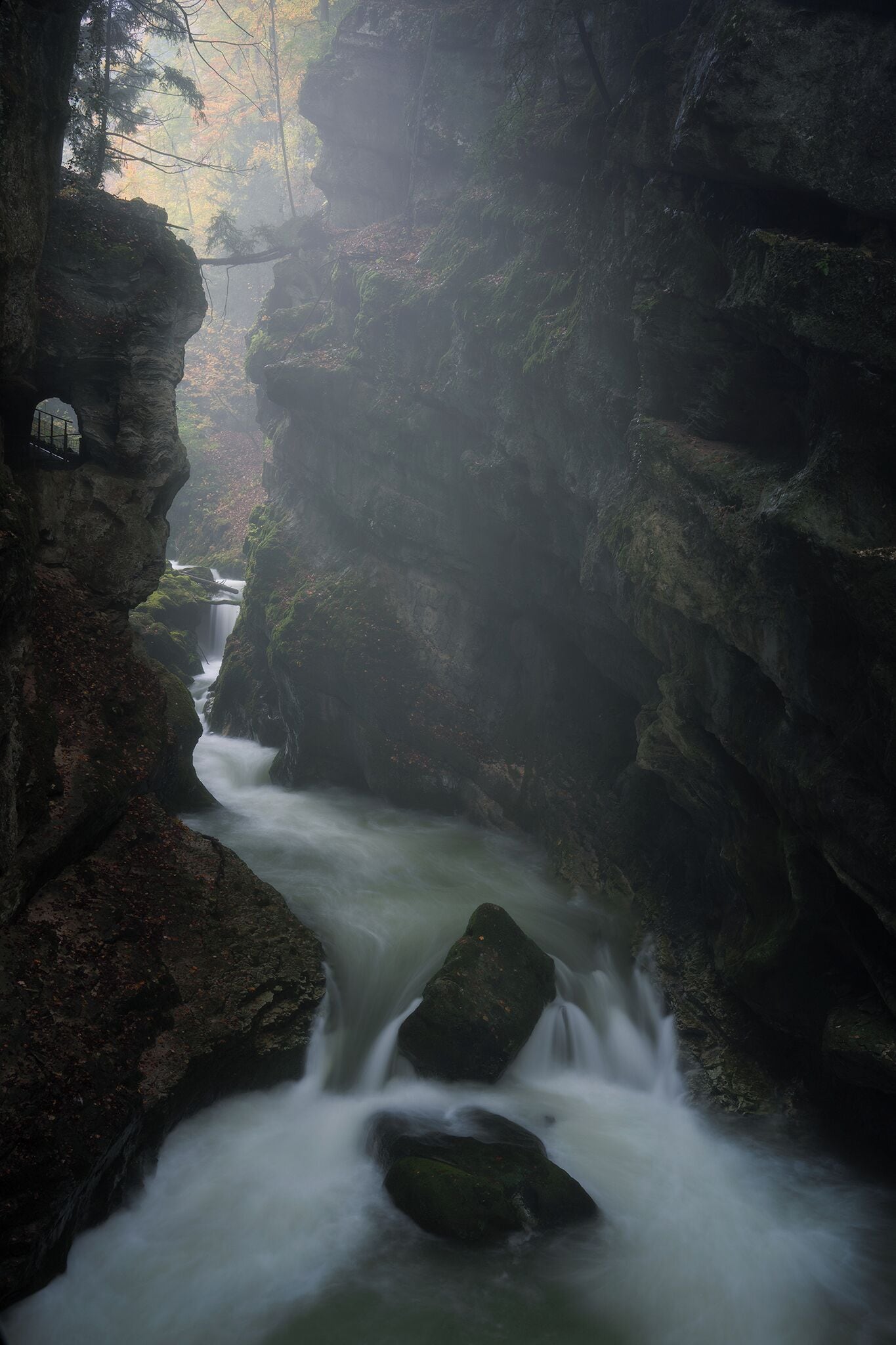 This view is close to one end of the walk, when the lingering fog illuminated by the soft glow of light, the gorge itself will look magic, making you feel like staying longer than ever.