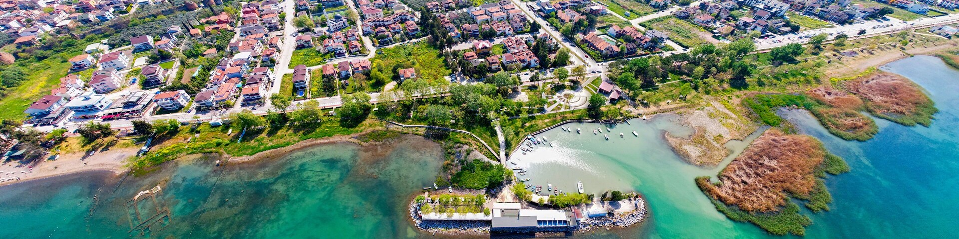 Iznik Lake in Bursa, Turkey. Iznik is beautiful town of Bursa City. Drone shot.