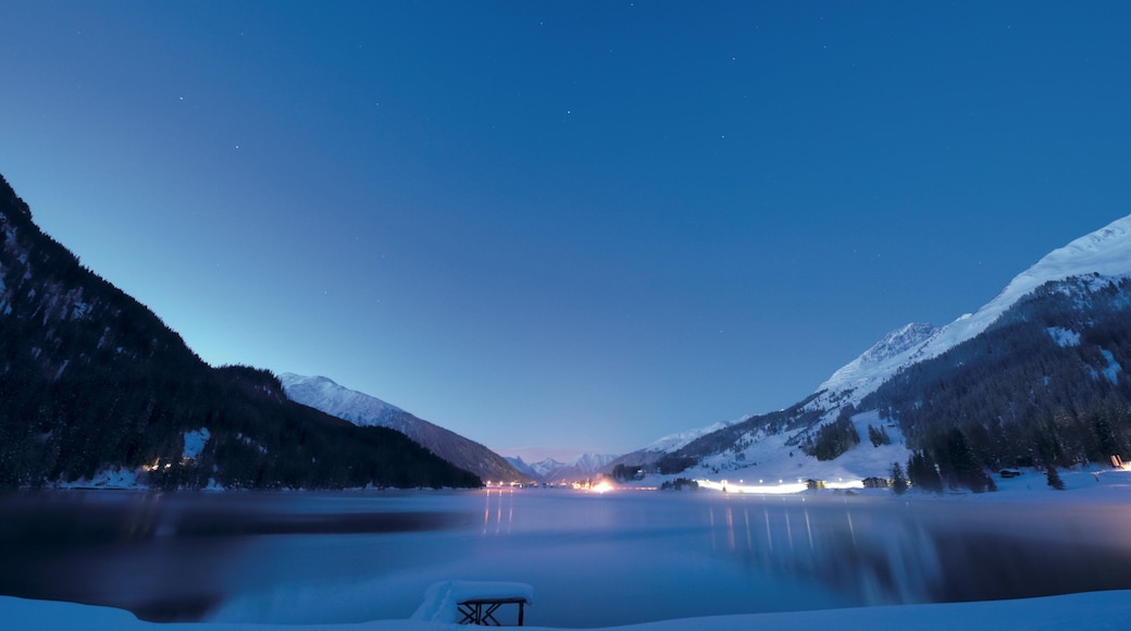 Davos showing landscape views, a lake or waterhole and snow