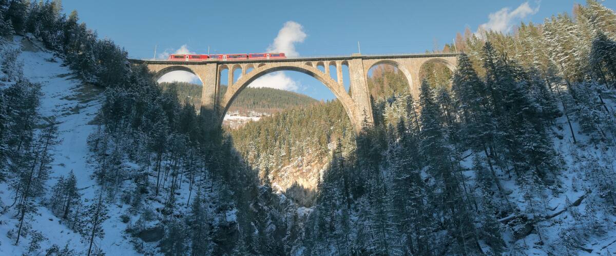 Davos which includes forests, snow and tranquil scenes