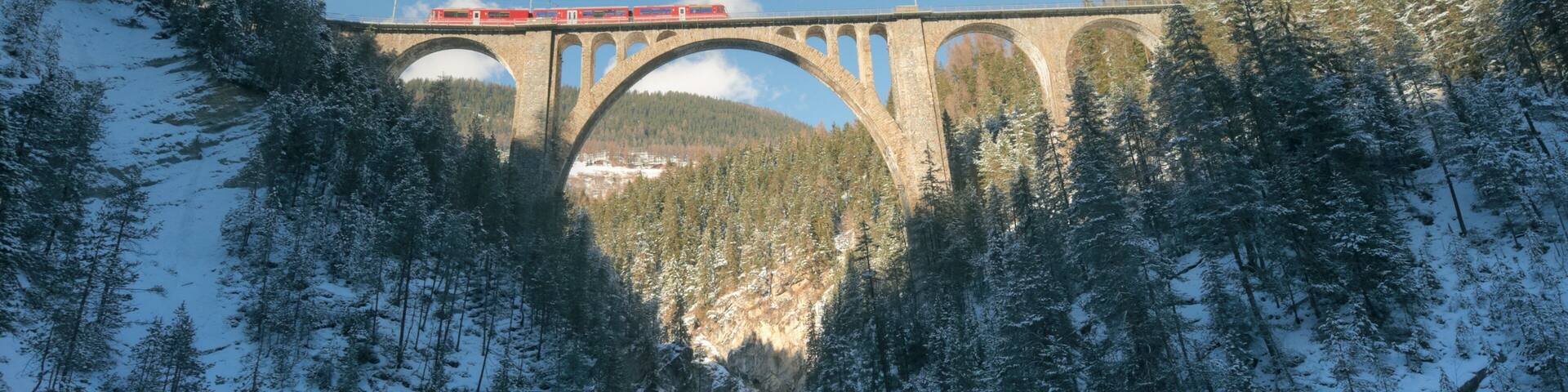 Davos which includes forests, snow and tranquil scenes