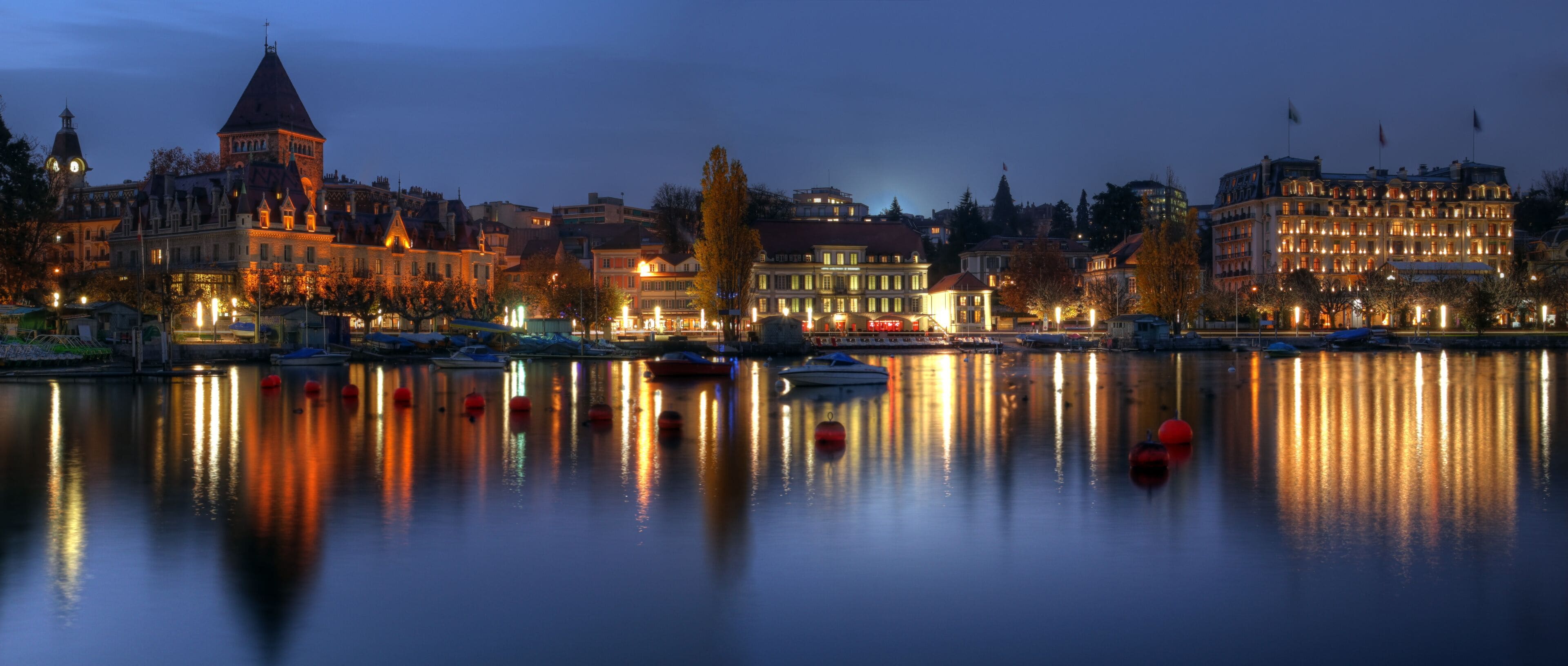 Ouchy panoramic at twilight, Lausanne, Switzerland