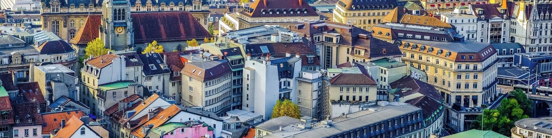 View from the top of the Lausanne cathedral tower over the city center #urbanjungle