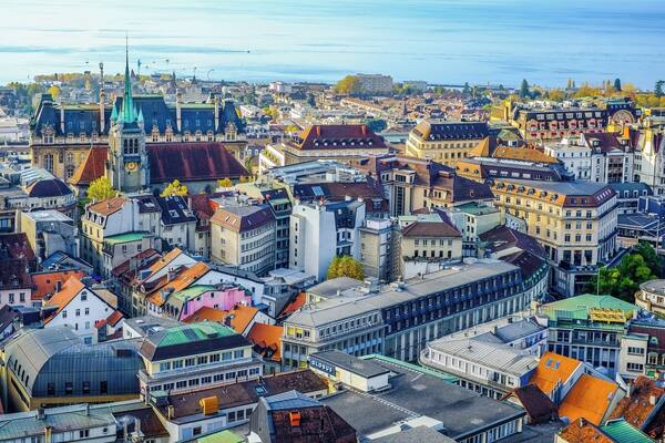 View from the top of the Lausanne cathedral tower over the city center #urbanjungle