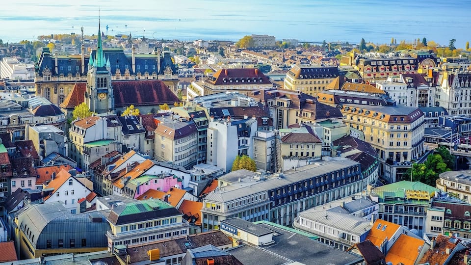 View from the top of the Lausanne cathedral tower over the city center #urbanjungle