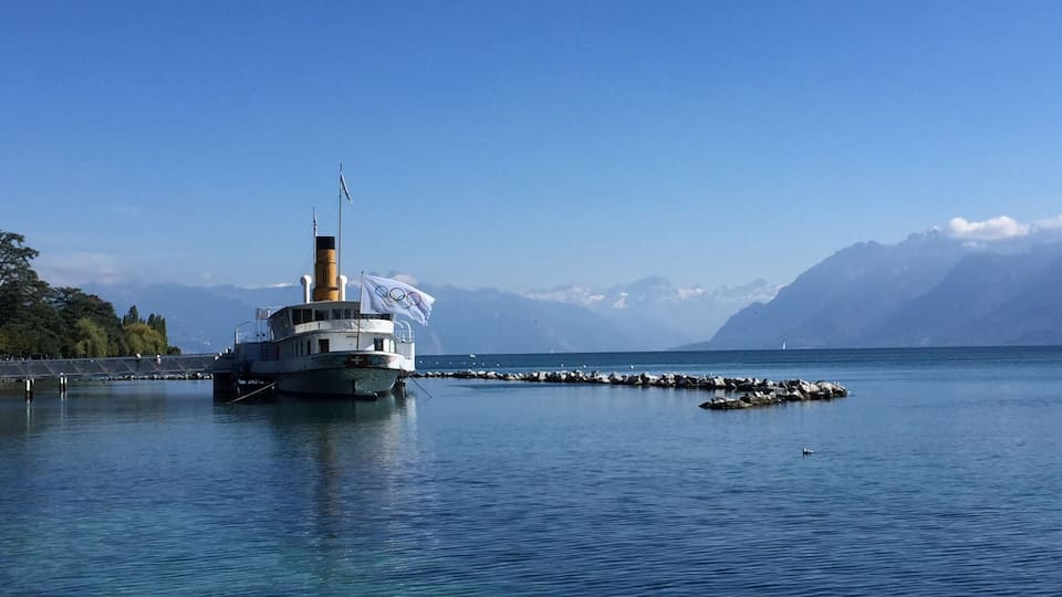 Out front of the Olympic Museum on Lake Geneva