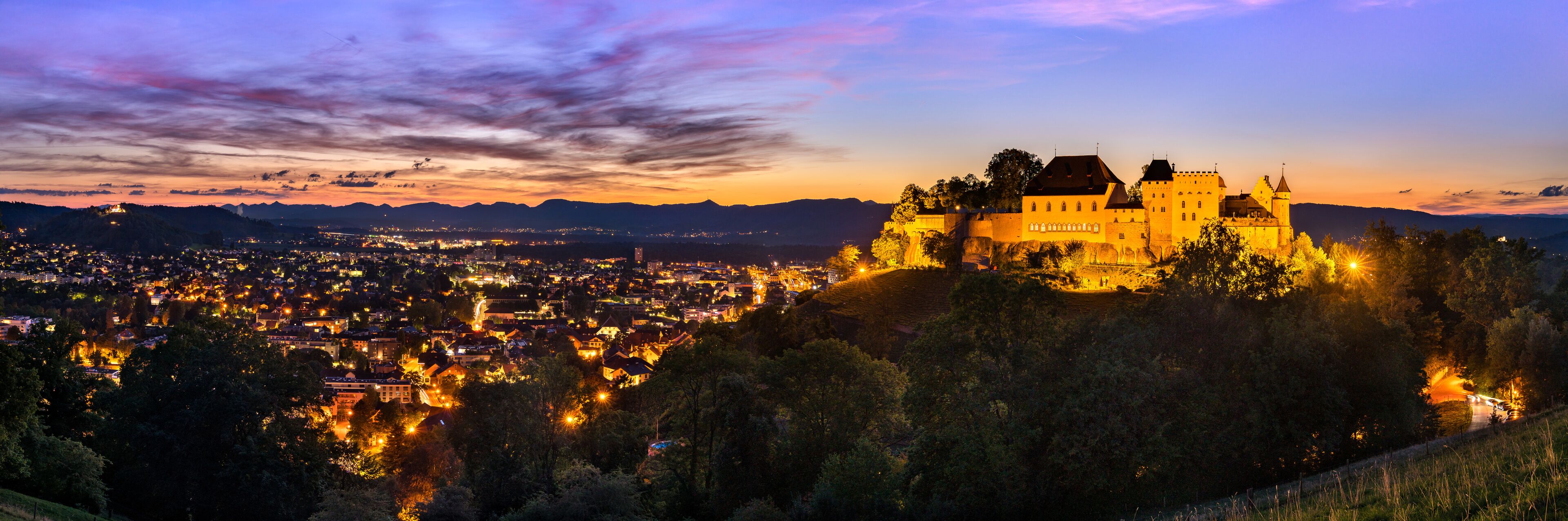 Lenzburg Castle in Aargau, Switzerland at sunset