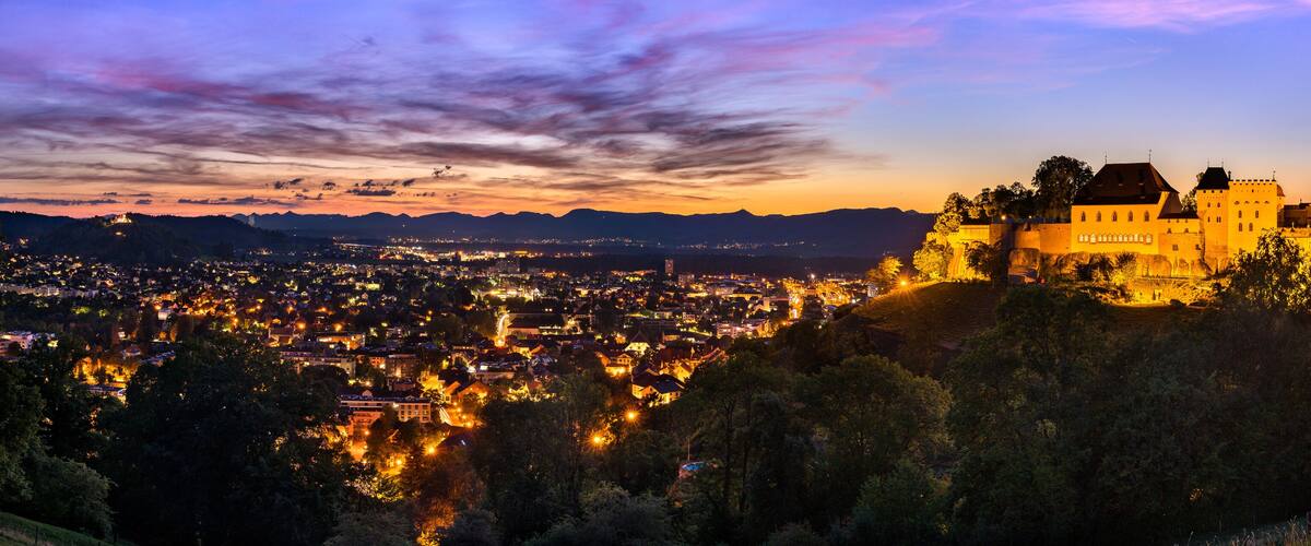 Lenzburg Castle in Aargau, Switzerland at sunset