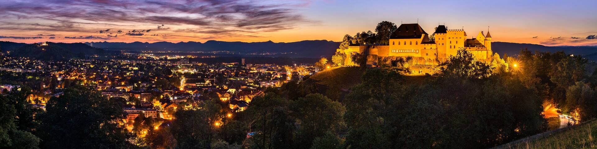 Lenzburg Castle in Aargau, Switzerland at sunset