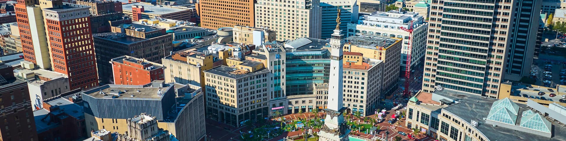 Aerial View of Indianapolis Cityscape, Monument Circle, and Skyscrapers