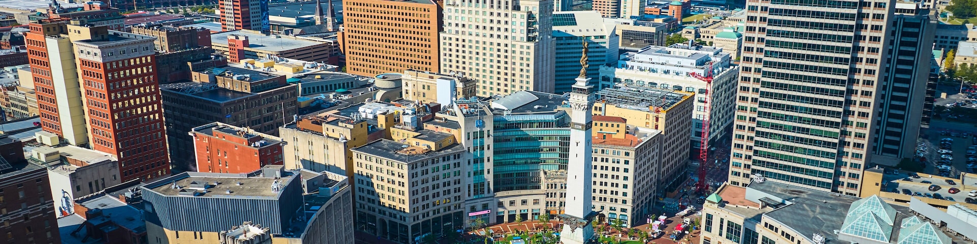 Aerial View of Indianapolis Cityscape, Monument Circle, and Skyscrapers
