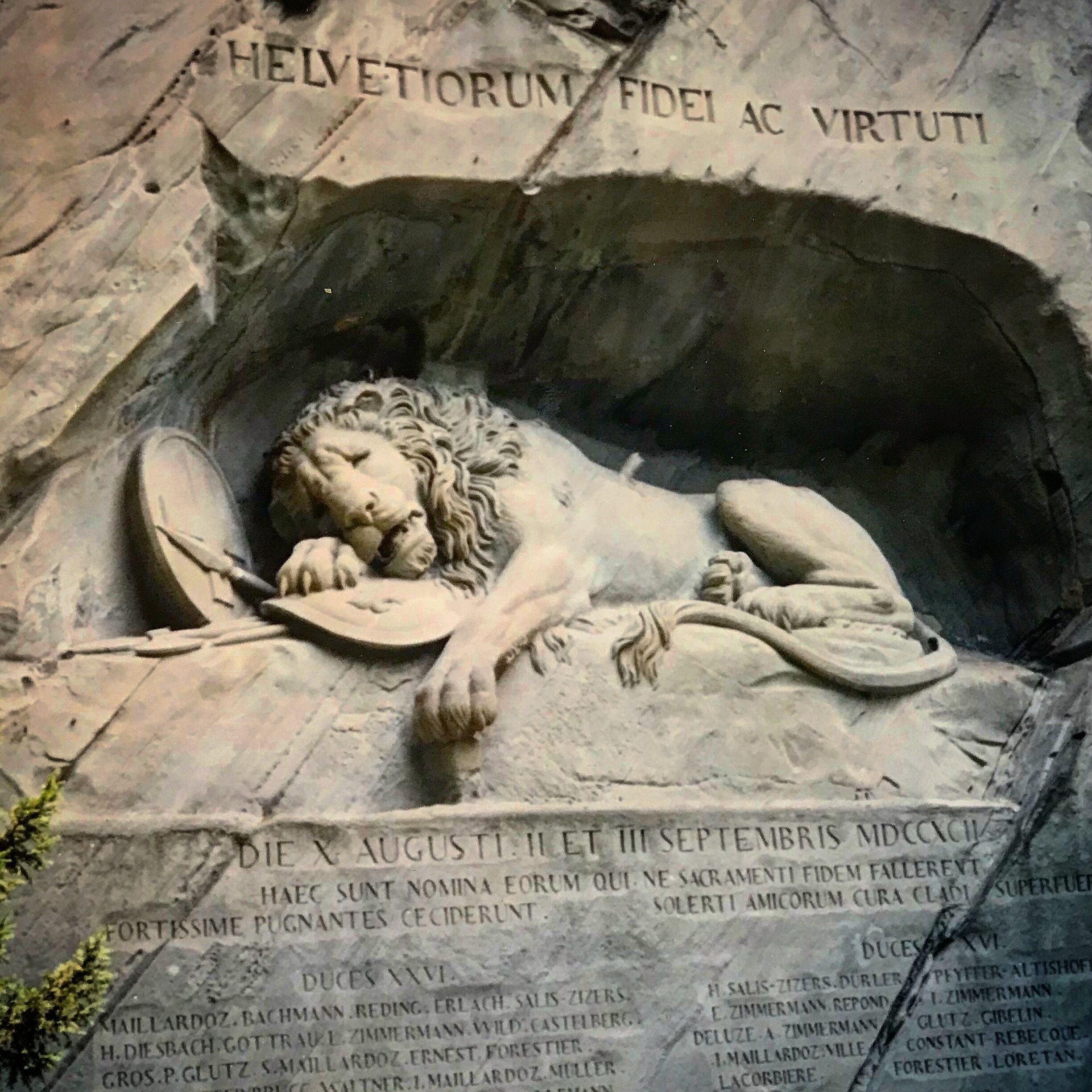 I took a train from Rome to Lucerne in 1994 on my first solo trip just to see this lion sculpted into the side of a granite cliff face. #oldschool #film #details