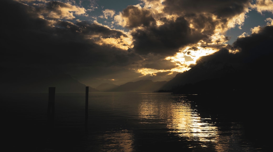 Very beautiful sunset seen at the pier close to Merlischachen train station.