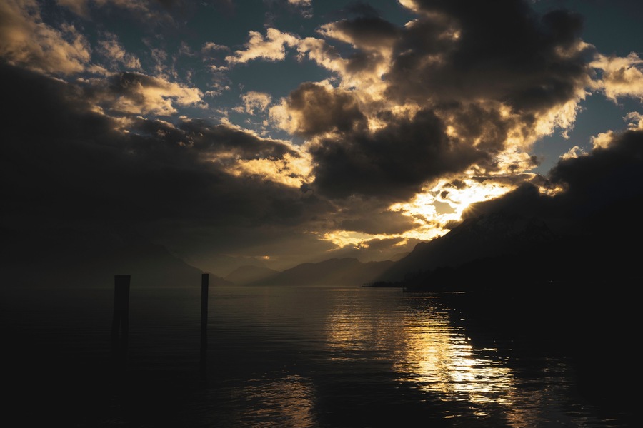 Very beautiful sunset seen at the pier close to Merlischachen train station.